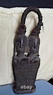 OLD Antique Carved Wood African Tribal Sculpture Statues Set Of Two
