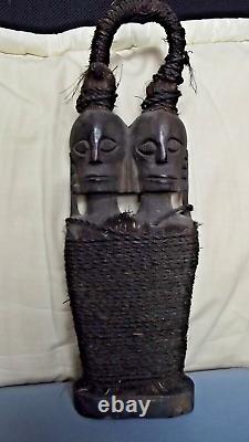 OLD Antique Carved Wood African Tribal Sculpture Statues Set Of Two
