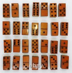 Old And Rare Handmade Two Tone Genuine Bakelite Dominoes 28 Piece Set 442 Grams