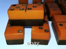 Old And Rare Handmade Two Tone Genuine Bakelite Dominoes 28 Piece Set 442 Grams