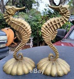 Old Vintage Brass Nautical Beach Decor Set of Two 2 Seahorse Seahorses Statue