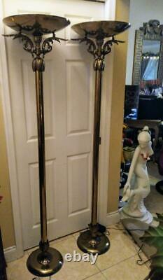 Old Vintage Pair of Two 2 Rembrandt MCM Floor Lamps Torchiere Modernism Set Lamp