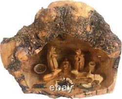 Olive Wood Nativity Set with Carved in by Hand Rustic Stable no Two Alike Large