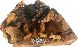 Olive Wood Nativity Set with Carved in by Hand Rustic Stable no Two Alike Large