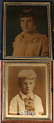 Orotone Portraits Boy And Girl. Two Set, 1/4 Plate, Push Button Full Case