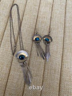 PJP Sterling Silver GF Two-Tone Semi-Circle Abalone Dangle Earrings Necklace Set