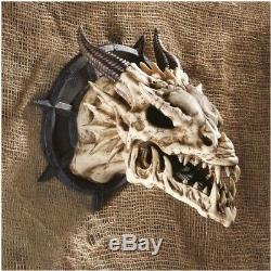 Pacific Gift Horned Dragon Skull Wall Trophy Set of Two Figurine Resin Statue