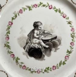 Pair 18th C Paris Porcelain Plates Locré and Russinger Cupid Kettledrum V&A