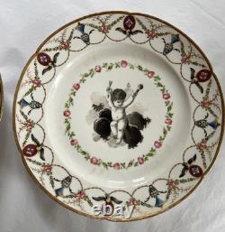 Pair 18th C Paris Porcelain Plates Locré and Russinger Cupid Kettledrum V&A
