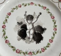 Pair 18th C Paris Porcelain Plates Locré and Russinger Cupid Kettledrum V&A