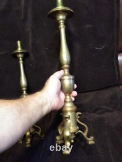 Pair of Two 2 Set of Antique Brass Metal Candlesticks American Americana Old