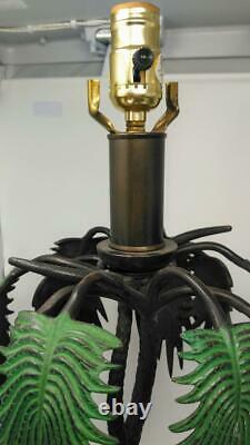 Pair of Two Brass or Bronze Elephant Palm Tree Lamps Tropical Jungle Decor Set