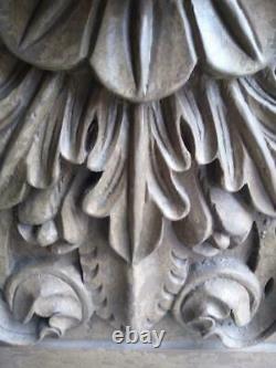 Pair of Two Carved Wood Cherub Angel Carvings Doors Plaques Art Sculpture Set B