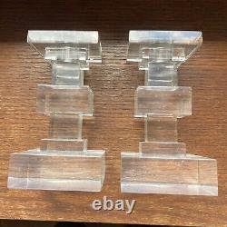 Pair of Vintage MCM Lucite Candlestick Holders Set Of 2 Two