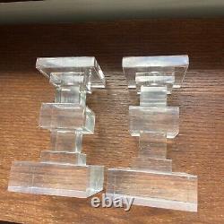 Pair of Vintage MCM Lucite Candlestick Holders Set Of 2 Two