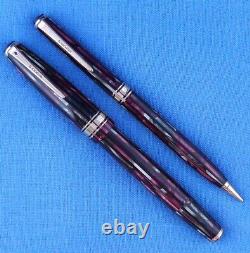 Parker Striped Duofold Senior Deluxe set, dusty red, two-tone nib, beautiful