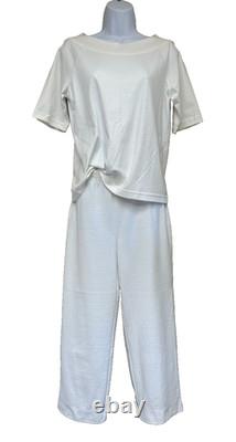 Peruvian Connection Pant Set Pima Cotton White Top is Med Pants are Small READ