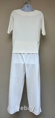 Peruvian Connection Pant Set Pima Cotton White Top is Med Pants are Small READ