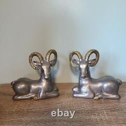 Pewter Cast Rams Set of Two Bookends Antique 1930s Art Deco