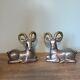 Pewter Cast Rams Set Of Two Bookends Antique 1930s Art Deco