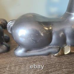 Pewter Cast Rams Set of Two Bookends Antique 1930s Art Deco