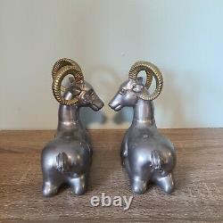 Pewter Cast Rams Set of Two Bookends Antique 1930s Art Deco