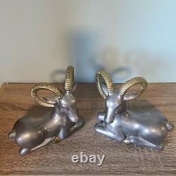 Pewter Cast Rams Set of Two Bookends Antique 1930s Art Deco