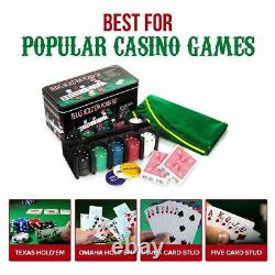 Poker Set 200 Pcs Laser Chips Texas Hold Em Cards Dice Decks Casino Game UK