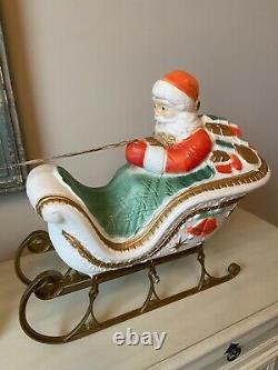 Poloron santa and sled and two reindeer vintage Christmas blow mold set rare