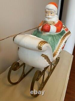 Poloron santa and sled and two reindeer vintage Christmas blow mold set rare