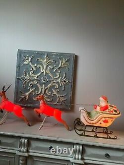 Poloron santa and sled and two reindeer vintage Christmas blow mold set rare