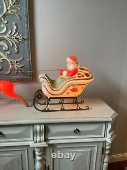 Poloron santa and sled and two reindeer vintage Christmas blow mold set rare