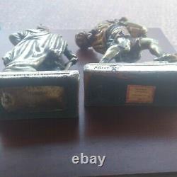 R. Beneduce Armor Bronze Pirate Bookends 1930s Two Different One Set BIN OBO FS