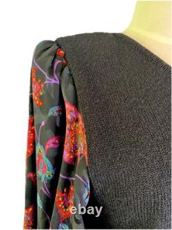 RARE Anne Crimmins for UMI Collections Sweater/Leather Skirt floral appliqué