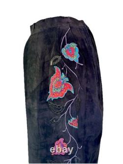 RARE Anne Crimmins for UMI Collections Sweater/Leather Skirt floral appliqué