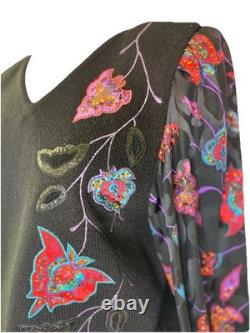 RARE Anne Crimmins for UMI Collections Sweater/Leather Skirt floral appliqué