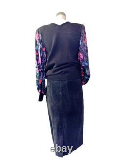 RARE Anne Crimmins for UMI Collections Sweater/Leather Skirt floral appliqué