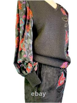RARE Anne Crimmins for UMI Collections Sweater/Leather Skirt floral appliqué