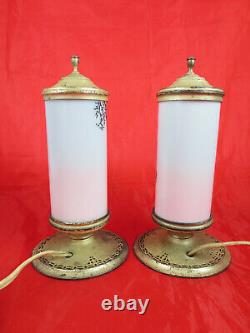 RARE Antique DeVilbiss Glass Art Deco Perfume Dancy Lady Fairy Lamps Set of Two