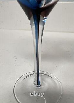 RARE! Set of 4 Mikasa Kya Blue And Purple Wine Glass Cased Stem 13.5 OZ New A