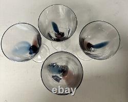 RARE! Set of 4 Mikasa Kya Blue And Purple Wine Glass Cased Stem 13.5 OZ New A