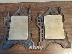 RARE Set of TWO 1890s Antique Cast Iron 11 Castle Photo Frames Flowers & Vines