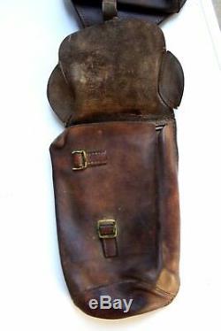 RARE WWI 1916 Marked German Cavalry Leather Set Rifle Holster Two Pouches Saddle