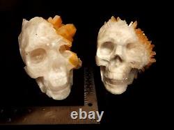 RARESet of two life size hand-carved quartz crystal skulls. Unique