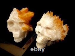 RARESet of two life size hand-carved quartz crystal skulls. Unique