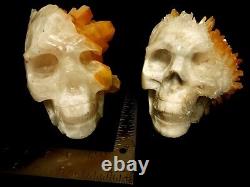 RARESet of two life size hand-carved quartz crystal skulls. Unique