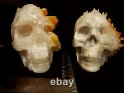 RARESet of two life size hand-carved quartz crystal skulls. Unique