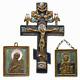 Russian Set Of Bronze Icons, Cross And Two Icons