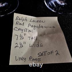 Ralph Lauren Red Pagoda Crystal Wine Glasses Signed Clear Cut Stemware 7.5
