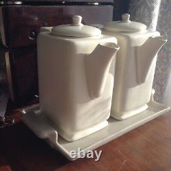 Rare Deco Poole England Mid 30s Tall Two-Colour Coffee & Hot Water Pots On Tray